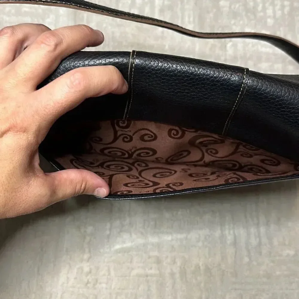 Brighton Black Pebbled Leather Chain Accent Multi Compartment Bag - Picture 7 of 13